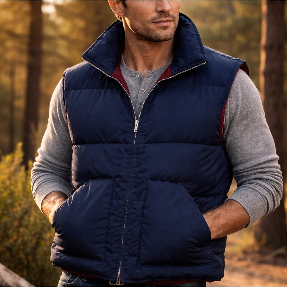 Montgomery Ward Puffer Sleeveless Full-Zip Vest Men's Size XL Navy Blue/Burgundy